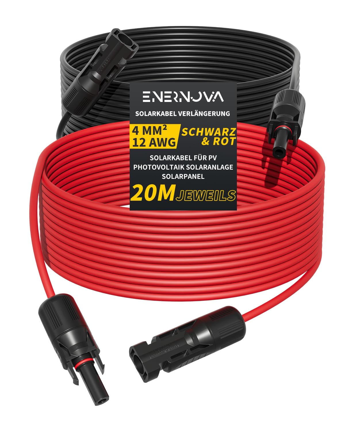 Solar Cable 4 mm²/6 mm², Solar Cable Extension 1/2/3/5/8/10/12/15/18/20 m, Multi-Contact 4 Extension Cable, IP67 Waterproof for PV Solar System (4 mm² 20 m)