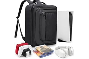 GDNasist Game Console Backpack for PS5, Protective Carrying Case Compatible with Playstation5 Console, Base, 15.6”Laptop, Headset, PS5 Controller, More Game Discs, and Gaming Accessories