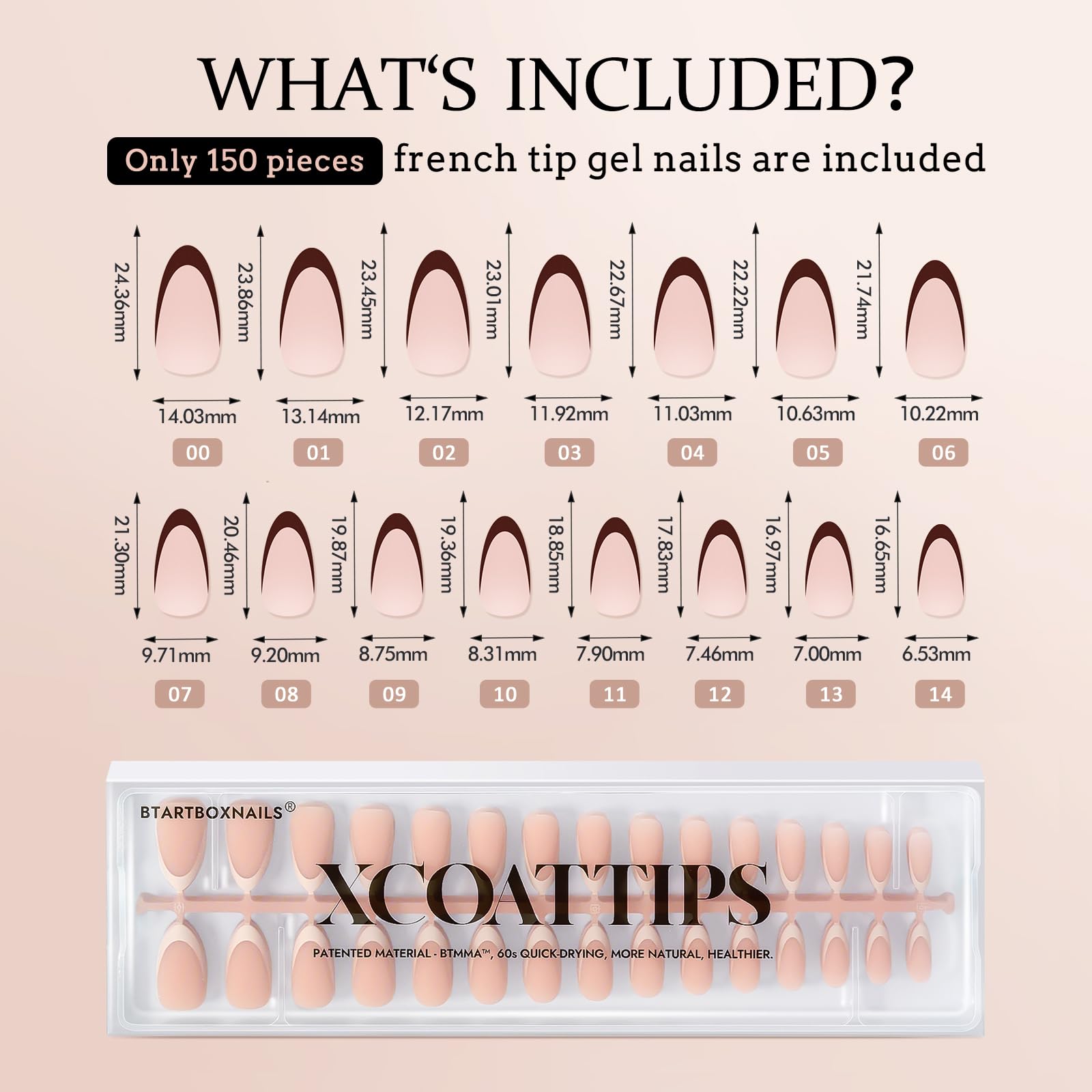 BTArtboxnails XCOATTIPS Press on Nails - French Tip Nails Medium Almond Shaped, Skin Tones Soft Gel Material Acrylic Fake Nails Gift for DIY at Home - Image 6