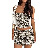 Goafuliy 2 Piece Skirt Outfits for Women Y2k Summer Bandeau Going Out Crop Tops and Low Wasit Mini Skorts Sets