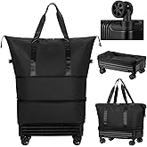 Duffle Bag with Wheels,Foldable Duffle Bag for Travel,Large Suitcases with Wheels,Foldable Travel Bags,Expandable Luggage,Carry on Luggage for Women Men (Black)