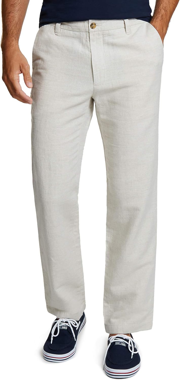 Nautica Men's Flat Front Linen Business Casual Pants Amazon.co.uk