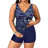 Yonique Womens Plus Size Swimsuits with Shorts Tummy Control Tankini Two Piece Bathing Suits Athletic Swimwear