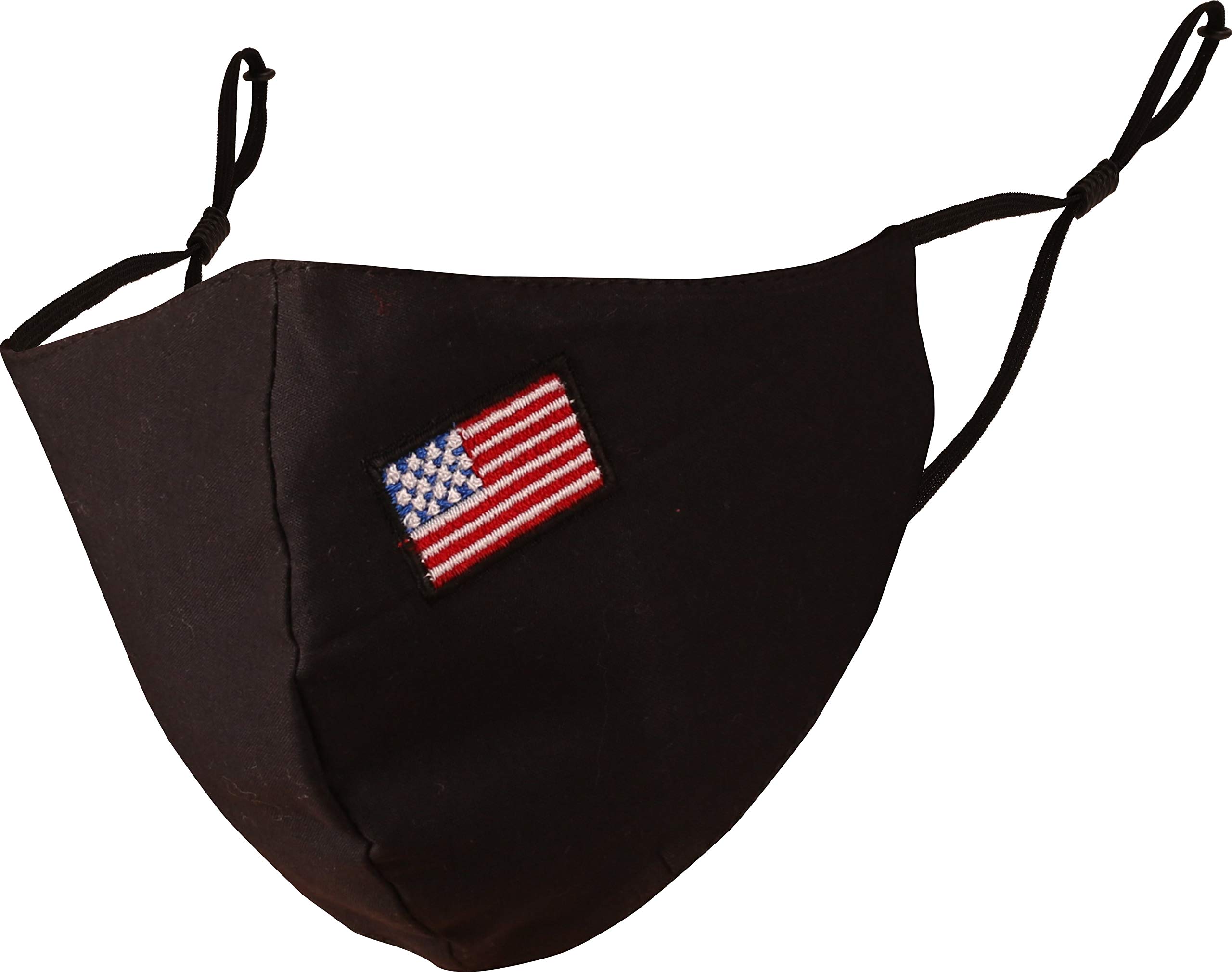 Touchstone Kids American US Flag embroidered 3 layer cotton face masks reusable washable adjustable for children. (Pack of 1). Black — image 1