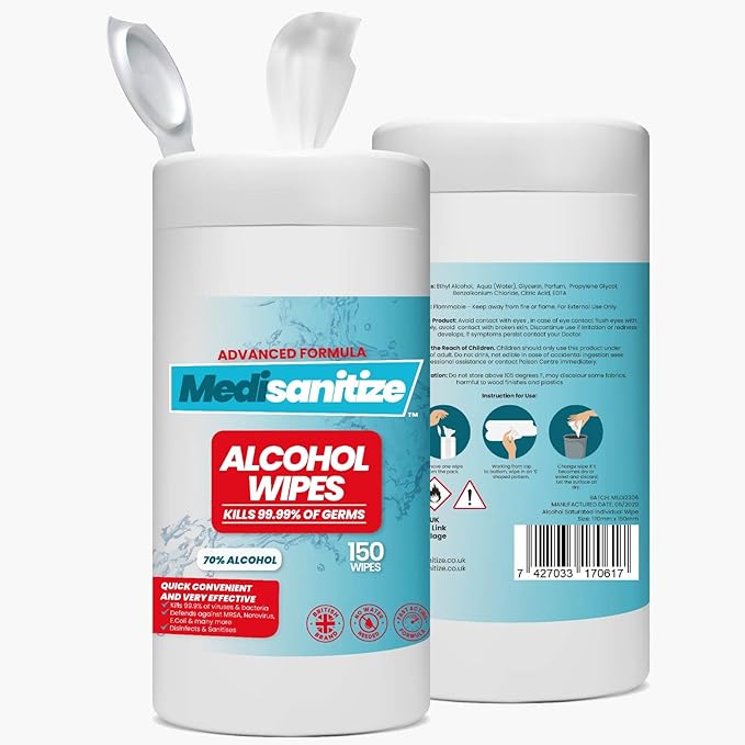 MediSanitize 150 Antibacterial Surface Sanitiser Wipes with 70 Alcohol