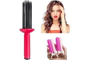 Neuvikter 17 Teeth Round Comb Hair Brush Styler for Curly Hair, Portable Anti‑Slip Curling Wand, Curly Hair Styler Tool, Air Volume Comb with Hair Roller Clips (3Pcs-Rose Pink)