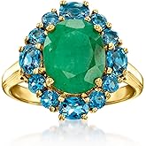 Ross-Simons 2.80 Carat Emerald and 1.40 ct. t.w. London Blue Topaz Ring in 18kt Gold Over Sterling