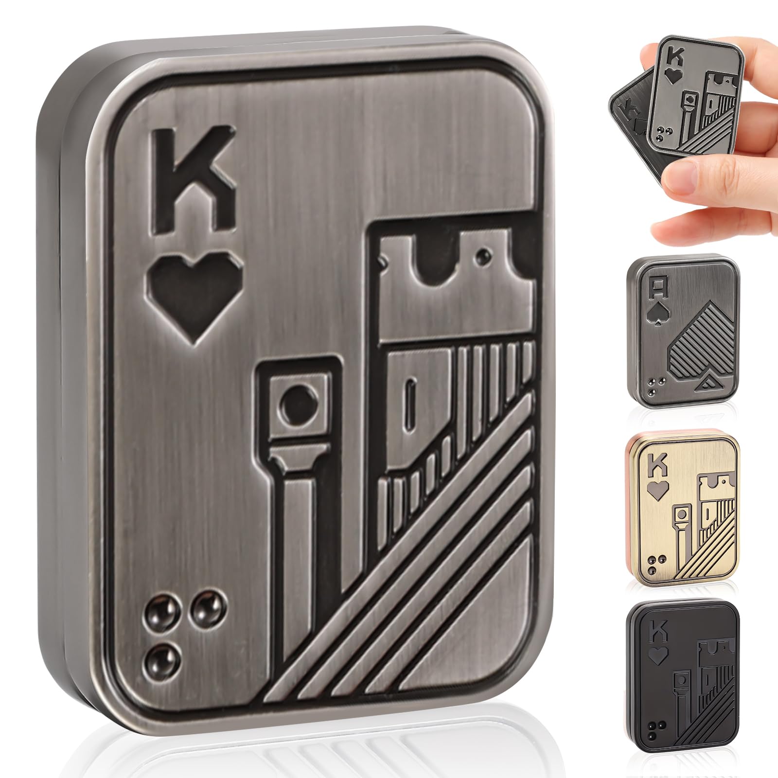 Bufccy Fidget Slider, Metal Poker Push Card, Fidget Toy, Fidget Clicker for Adults Teens, Relieve Stress Anxiety ADHD, Gift for Boyfriend, Husband and Father (Silver K) — image 1