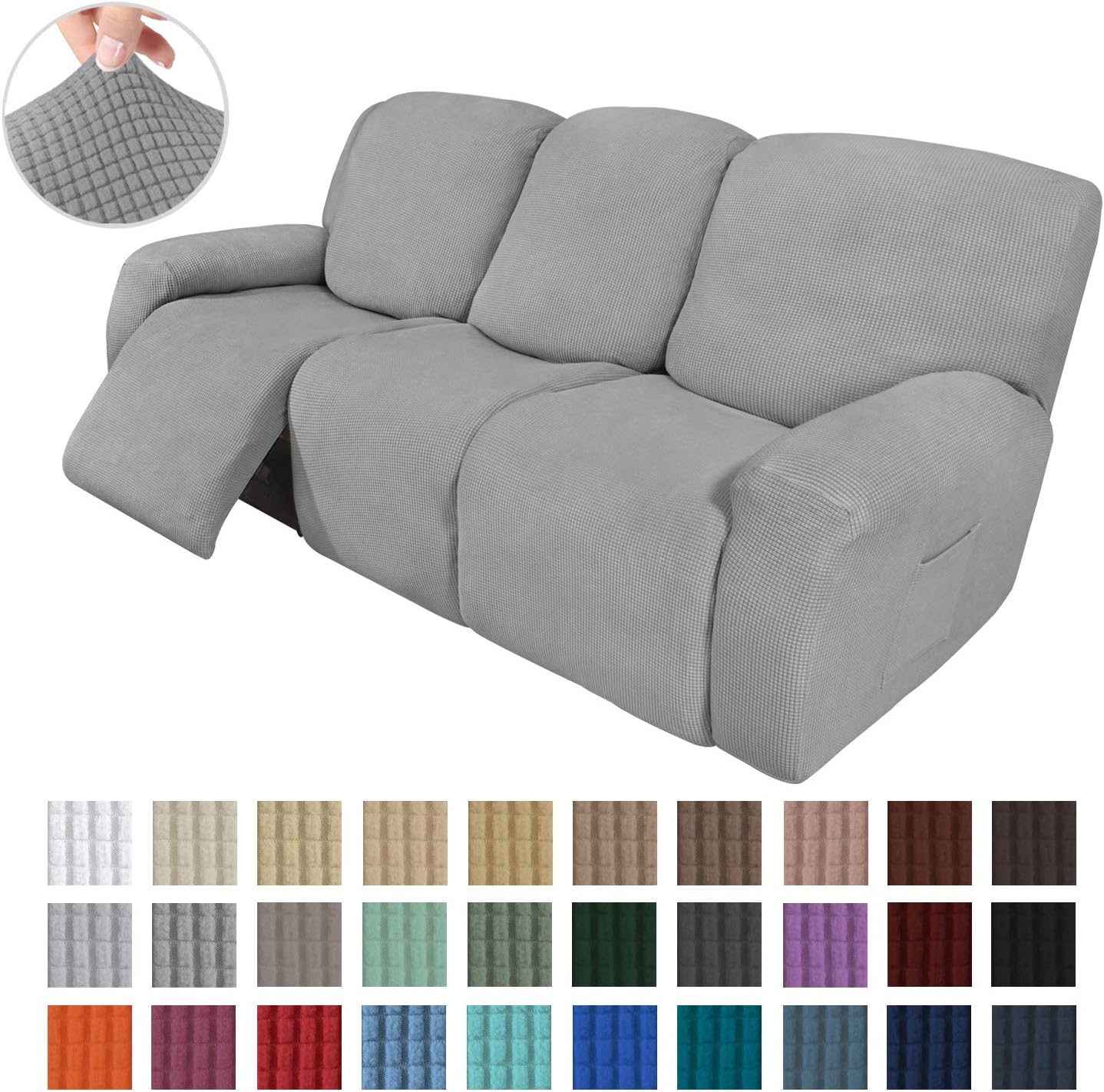 Easy-Going 8 Pieces Recliner Sofa Stretch Sofa Slipcover Sofa Cover Furniture Protector Couch Soft with Elastic Bottom Kids, Spandex Jacquard Fabric Small Checks Light Gray: Home & Kitchen