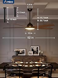 Amico Ceiling Fans with Lights, 52 inch Smart
