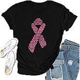 Qskall Breast Cancer Shirts for Women in October We Wear Pink T-Shirt Breast Cancer Awareness Tee Tops