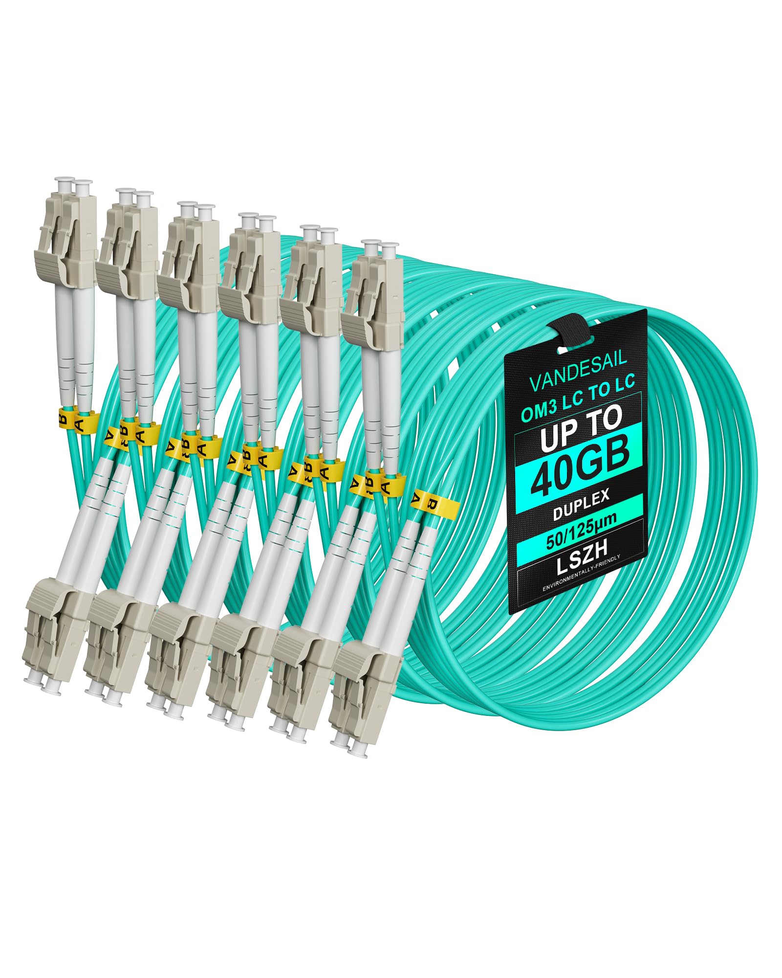 VANDESAIL LC to LC Fiber Patch Cable 6 Pack, OM3