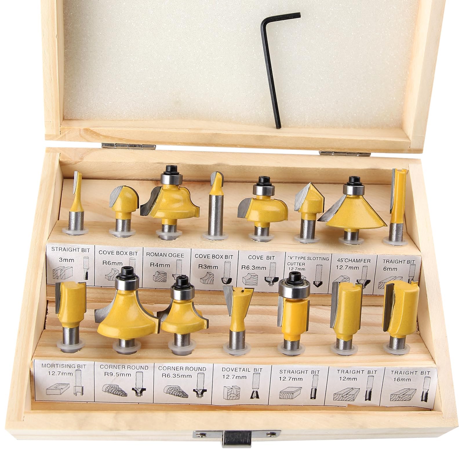 SPEEDWOX 15 Pieces Router Bits Set 1/4” Router Bit Shank Tungsten Carbide Router Bits with Storage Case Chamfer Router Bits for Woodworking on Wood For Tables Doors Cabinets Shelves
