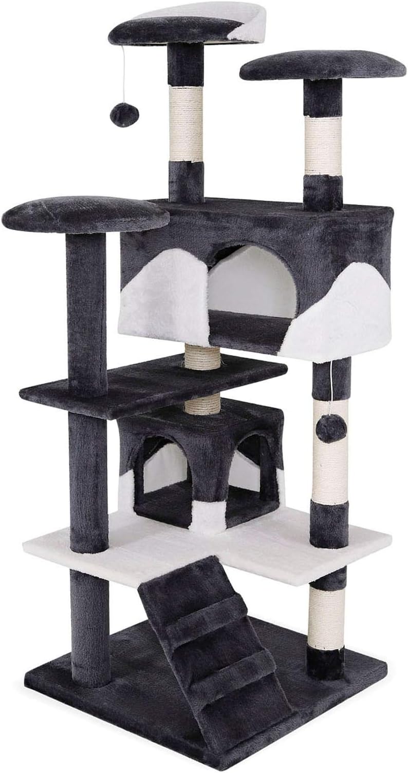 liontodibea Cat Tree Activity Centre Scratching Post, 130 cm, Grey/White