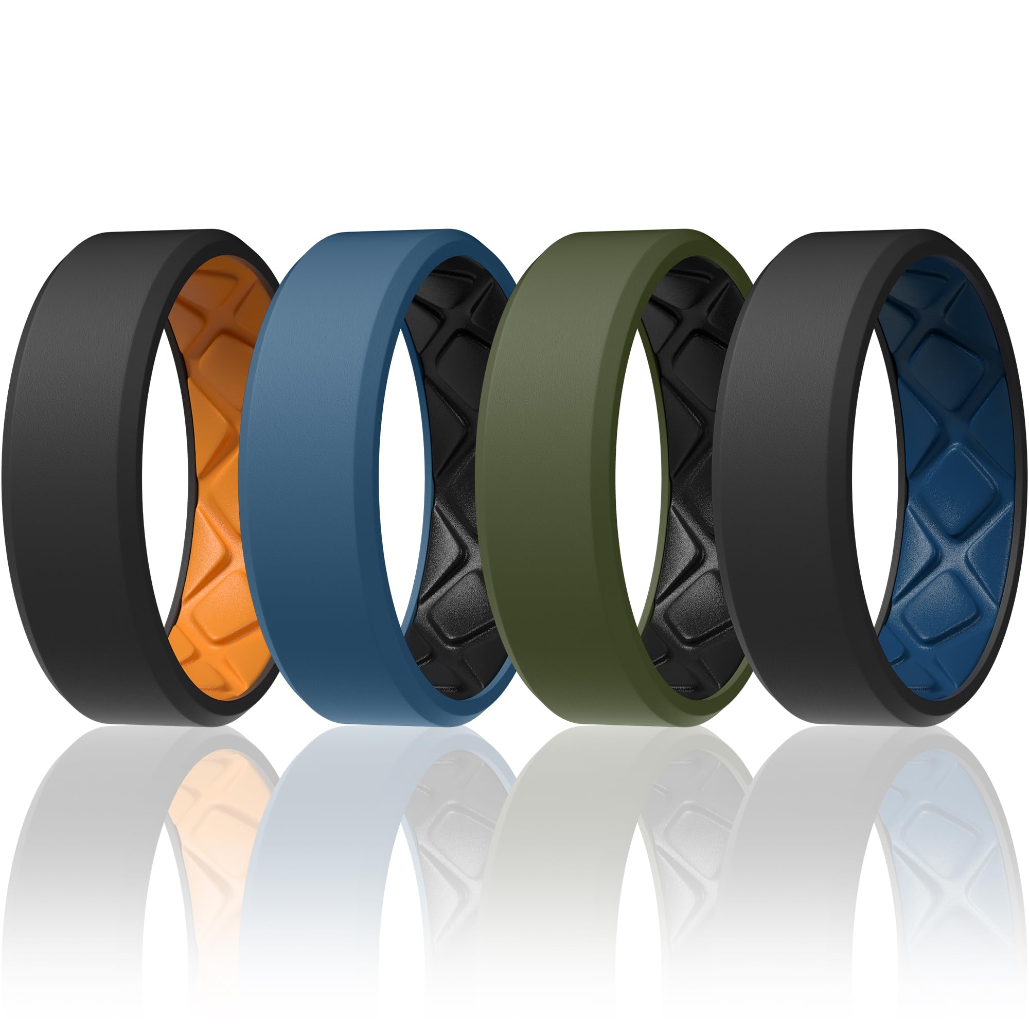 Egnaro Men's Silicone Rings, 7.5mm Wide 2.5mm Thick