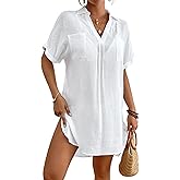 Bsubseach Bathing Suit Cover Up for Women Swim Cover Ups Summer Beach V Neck Bikini Swimwear with Pockets