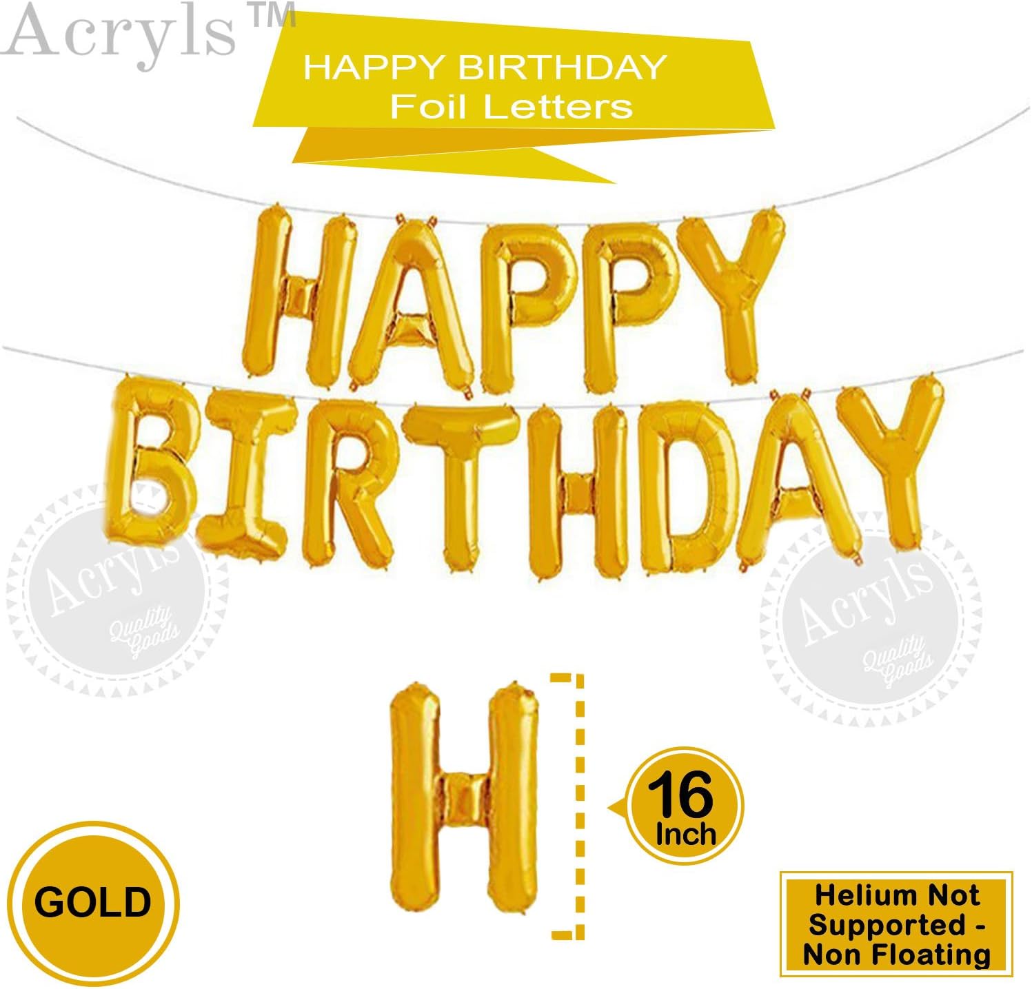 Gold Alphabet 16-inch Letters foil Balloons Happy Birthday Party Decoration Supplies - Gold - Inflating straw included - Easy inflate in 10 minutes (Gold)
