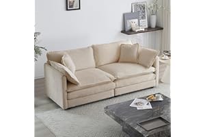 KIVENJAJA Chenille Loveseat Sofa, Oversized 2-Seater Small Cloud Couch, Modern Comfy Deep Seat Love Seat with 4 Pillows for Living Room Bedroom Office Apartment, 76.7”W, Light Camel