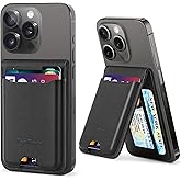 TopMade Phone Card Holder, Leather Phone Wallet Stick on with Stand, Open ID Window, Strongest 3M Adhesive Credit Card Holder for Back of Phone Case, iPhone, Samsung, and Android, Fit 6 Cards, Black