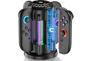 JAVRUNWOF Switch-2-Joycon-Charger - Charging Dock for 2025 Nintendo Switch 2 JoyCon Controllers, Magnetic & Bubble LED Light, Fast Charging Station for Nintendo Switch2 Joy-con 2 Controllers Accessories, Black