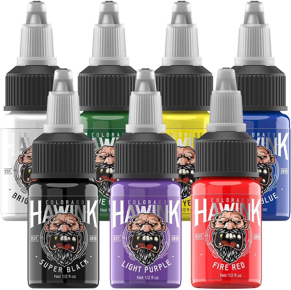 HAWINK Tattoo Ink Set 0.5oz (15ml) Tattoo Supply Ink 7 Colors Kit TI203-15-7, 7pcs 15 ml tattoo ink, 15 ml (Pack of 7)