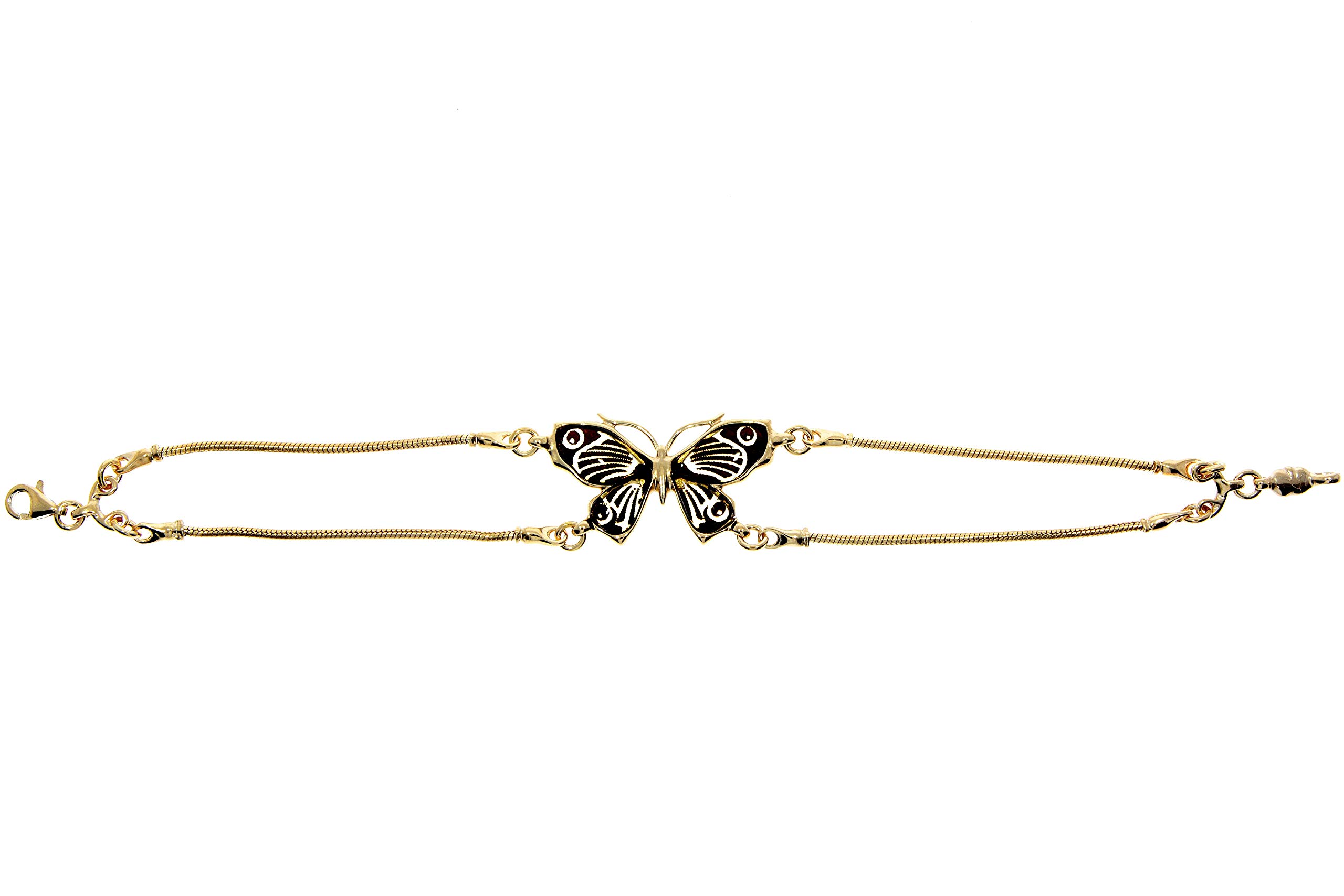 Genuine Cherry Engraved Baltic Amber & Gold Plated 925 Sterling Silver Exclusive Butterfly Bracelet - AG501E