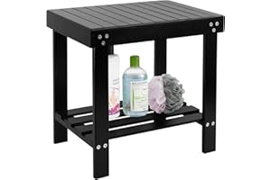 VaeFae - Bamboo Spa Bench with Non-Slip Feet and Shampoo Towel Storage Shelf, Works in Bathroom, Living Room, Bedroom, Garden