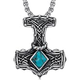 Real Turquoise Thor's Hammer Necklace for Men 925 Sterling Silver Viking Nordic Mjolnir Amulet Pendant Viking Jewelry Gifts for Men Birthday Father's Day Valentine's Day