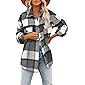 Women's Brushed Plaid Shirts Long Sleeve Flannel Lapel Button Down Pocketed Shacket Jacket Coats
