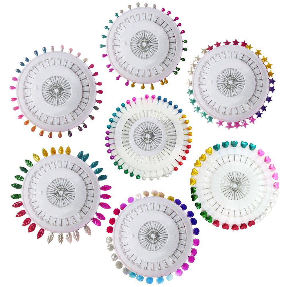 yueton 7 Sets 210pcs Multi Color Pearlized Cucurbit Star Heart Leaf Flower Water Drop Head Quilting Pins Straight Decorative Pins