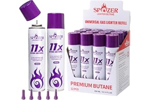 SPOZER 11X Ultra Pure Butane Fuel Refill – 99.99% Clean Butane Refill for All Refillable Jet Flame Lighters – Universal Butane Gas, 300ml (10.14 Oz) Cans, Pack of 12