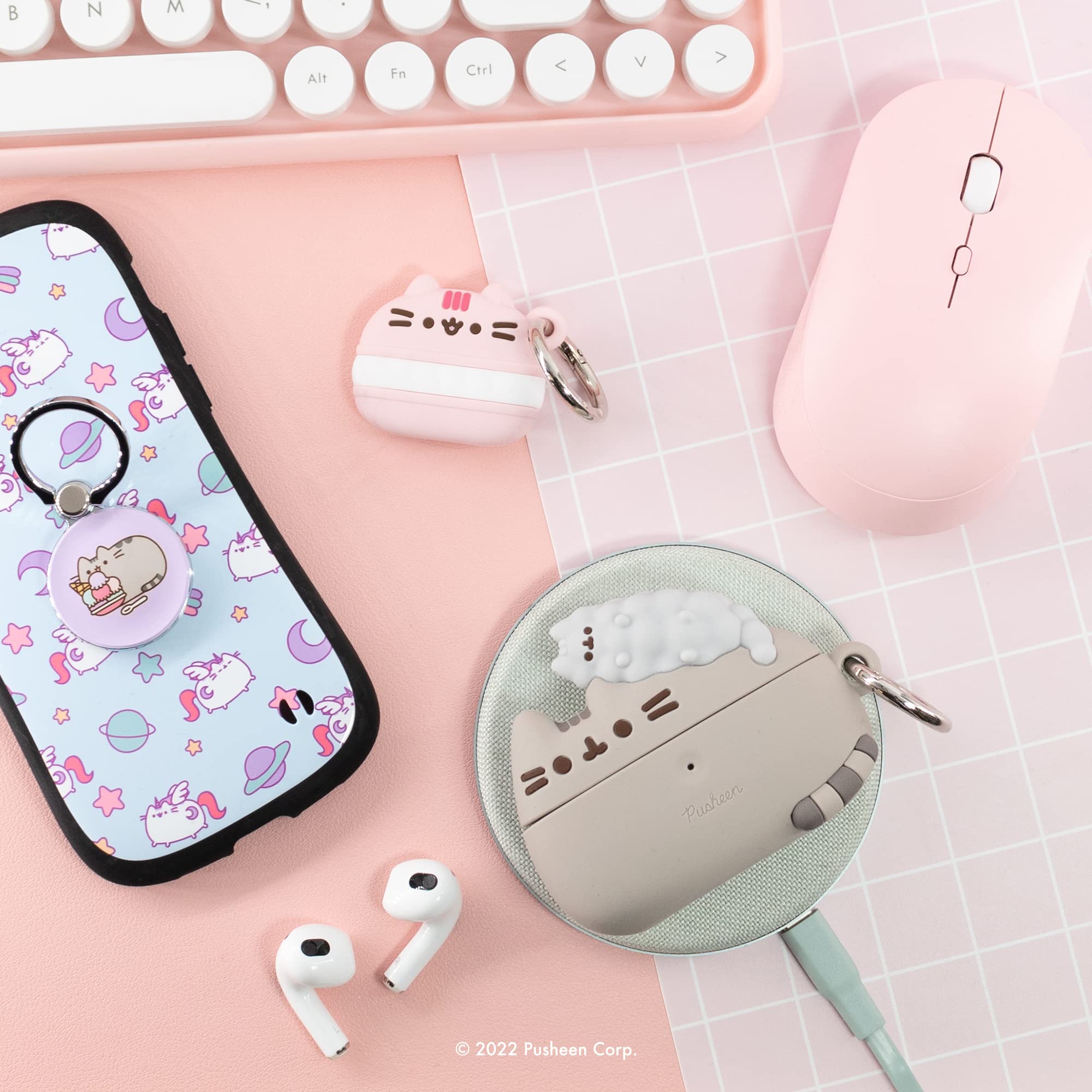 iFace x Pusheen Cute AirPods 3 Case - Silicone Protective Cover [Carabiner Clip Included] [Wireless Charging Compatible Cover] - Pusheen & Stormy