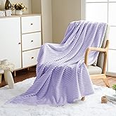 Vessia Flannel Fleece Throw Blanket for Couch,Sofa,Bed, 300GSM Striped Light Purple Blanket for Adults, Super Soft Warm Cozy Lightweight Ribbed Lilac Throw for All-Season(Lavender,50x70inch)