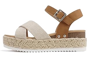 Soda “FIRELY” ~ Women Round Toe Crisscross Band Platform Espadrille Wedge Sandal with Adjustable Ankle Strap