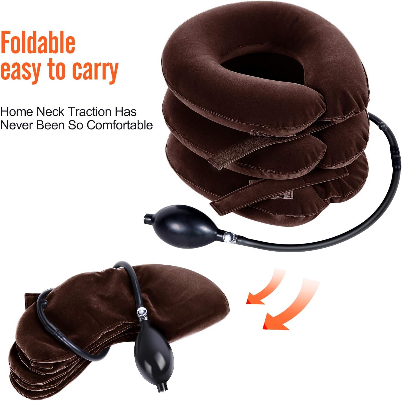 Ohuhu Neck Cervical Traction Collar Device for Neck Shoulder Back Head Pain Relief Inflatable Spine Alignment Pillow, Brown Father's Day Gift: Health & Personal Care