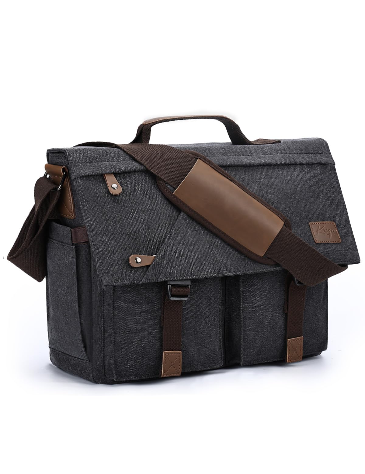 Kasgo Messenger Bags for Men, 15.6 inch Canvas Satchel Bag Water Resistant Laptop Computer Shoulder Bag Man Bag with Padded Shoulder Strap and Luggage Sleeve for Work College Business, Grey