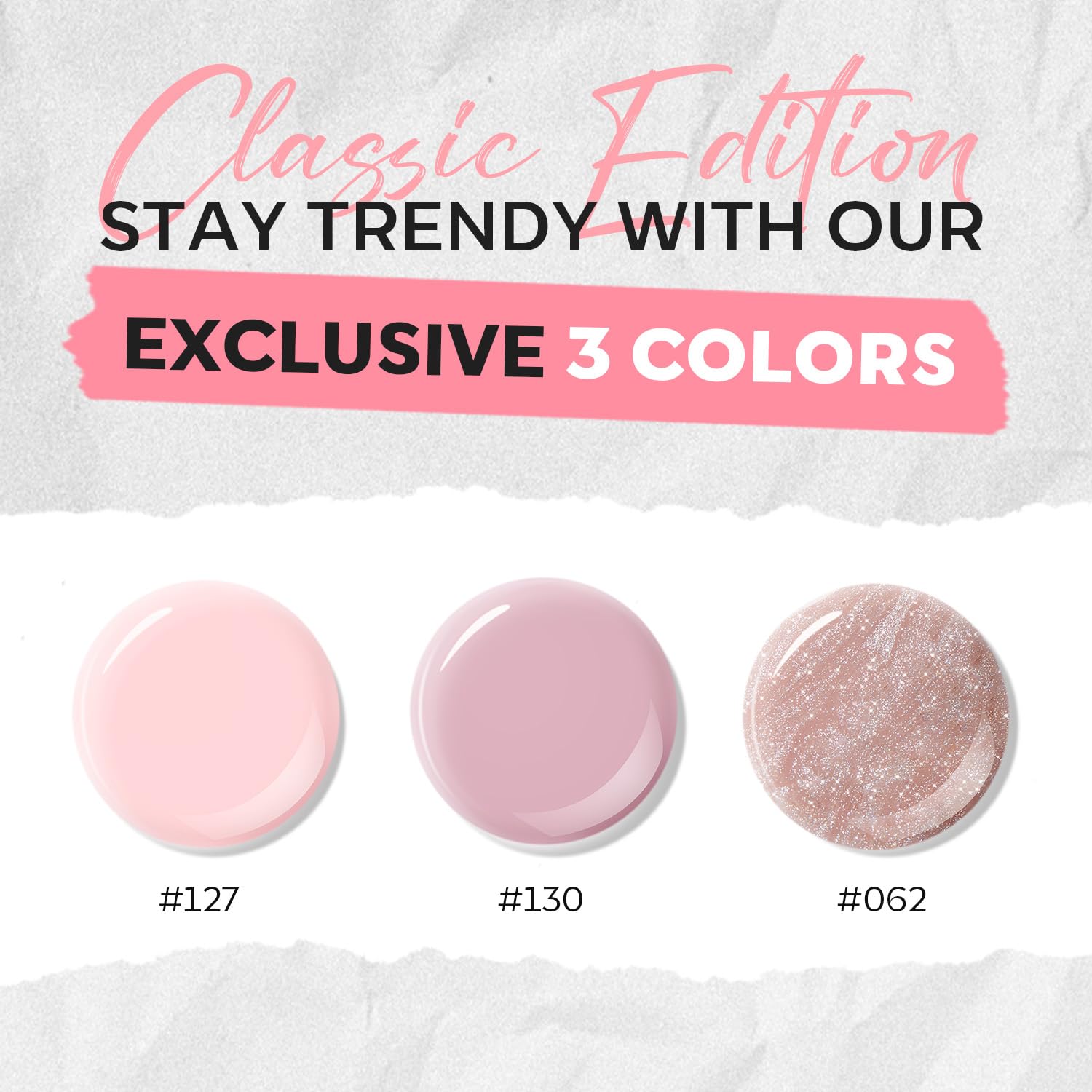 modelones Nail Polish Set - 3 Colors Natural Nude Kit with Base & Top Coat, Remover Pad & Glitter Nail Polish for Salon & Home - Image 3