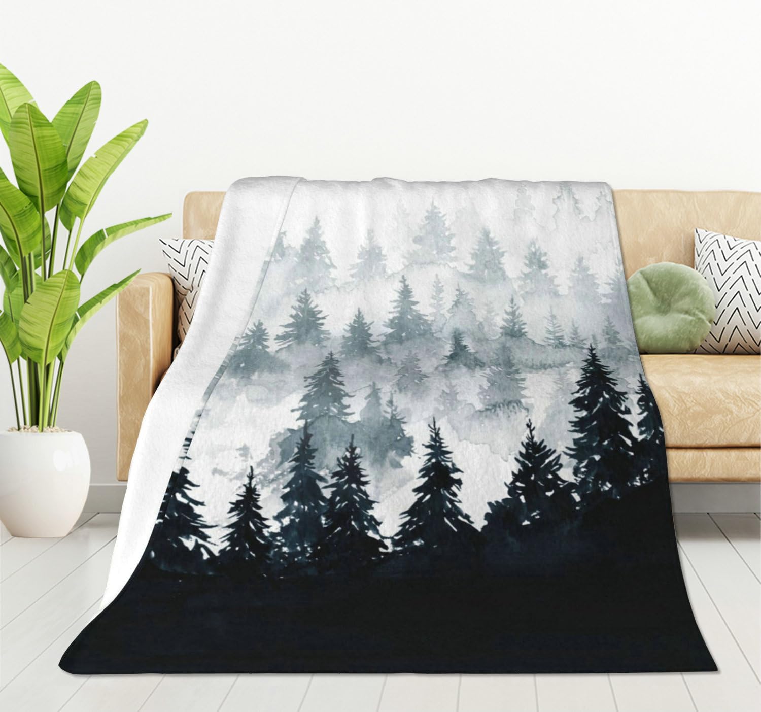 HGOD DESIGNS Mountains Landscape Blanket for Women, Lightweight Soft Fleece Flannel Throw Blanket Trees Sofa Couch Living Room 130x150cm