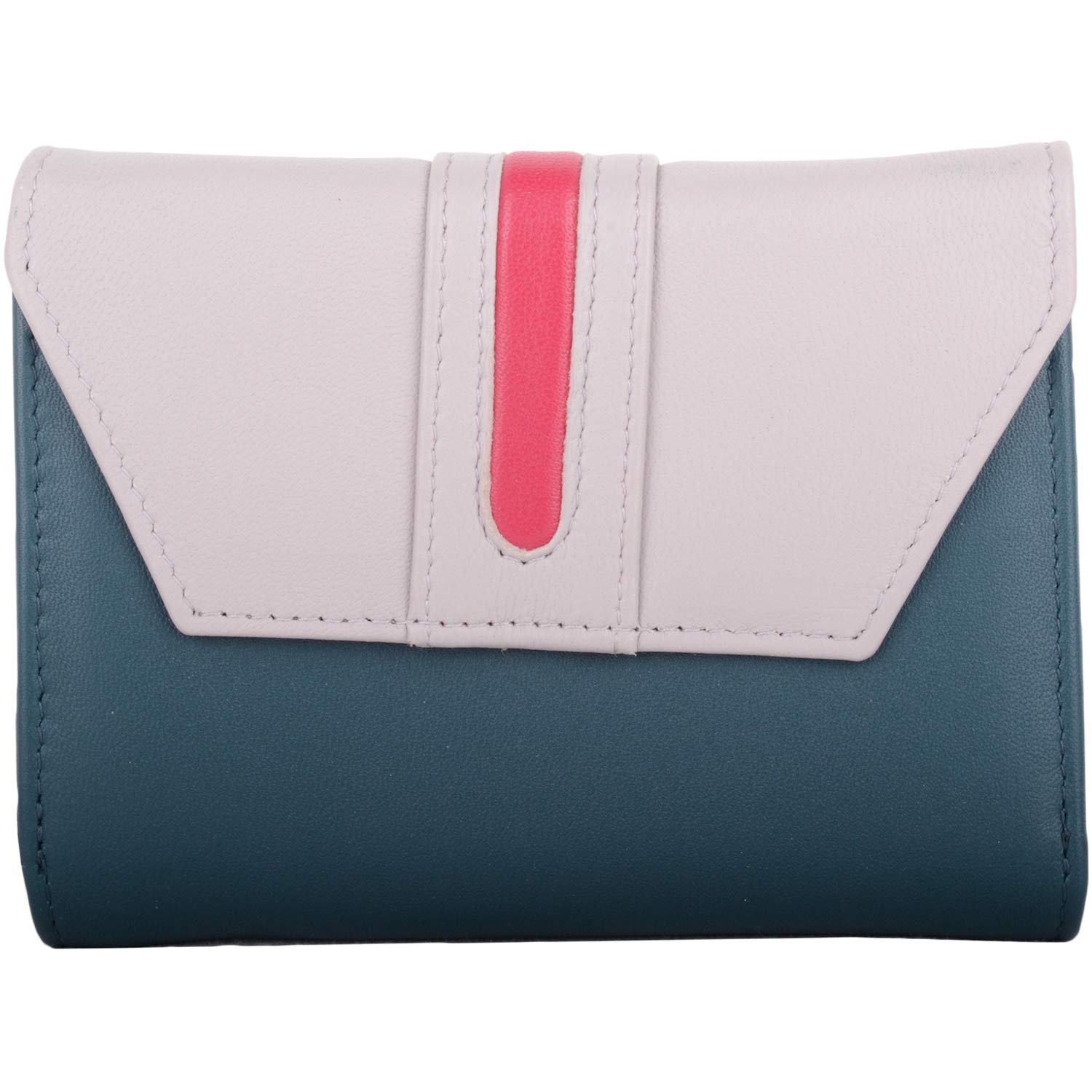 Womens Soft Leather RFID Protected Credit Card/Money Purse with Contrast Colour Panel and Stripe Detail