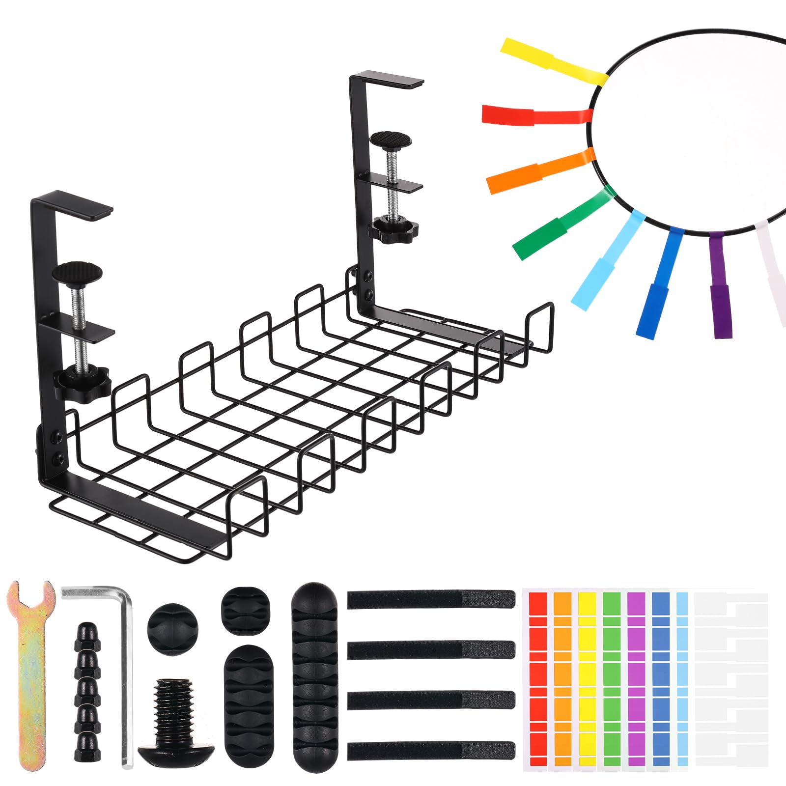 Under Desk Cable Management Tray, Lemecima Upgraded Wire Management No Drill No Screws, Cable Tray with Clamp for Desk Wire Management, Computer Cable Rack for Office, Home - No Damage to Desk Black