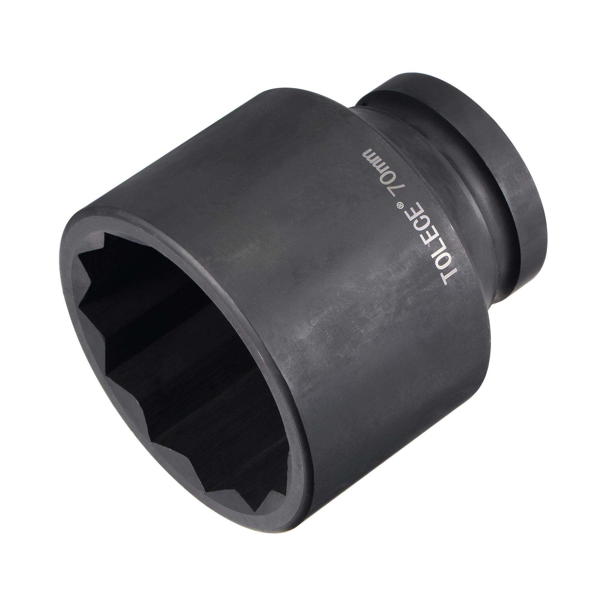 sourcing map 1-Inch Drive 70mm 12-Point Impact Socket, CR-MO Steel 104mm Length, Standard Metric Sizes