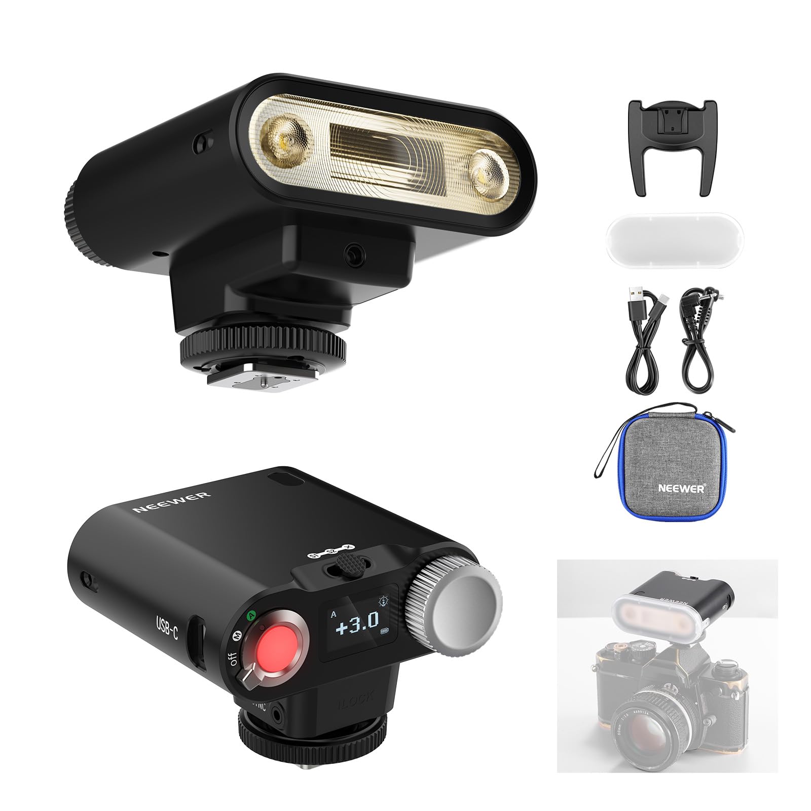 Photo 1 of NEEWER Z160 Single Contact Camera Flash Compatible with Canon Nikon Sony Fuji Olympus Cameras, 22Ws GN14 6000K Speedlite, A/M Mode 1/1-1/128 Power, 1100mAh Battery 650 Full Power Light 1.5s Recycling
