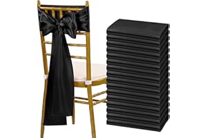 fani 60 PCS Black Satin Chair Sashes Bows Universal Chair Cover for Wedding Reception Restaurant Event Decoration Banquet,Party,Hotel Event Decorations (7 x 108 inch)