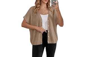 BETTE BOUTIK Womens Spring Summer Oversized Cardigans Batwing Short Sleeve Lightweight Button V Neck Casual Knit Sweater Tops