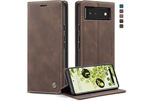 Cracedily for Google Pixel 6 Case, Flip Wallet Leather Case with Card Holder Magnetic Closure Shockproof Kickstand Protective Phone Cases Cover for Google Pixel 6,Coffee