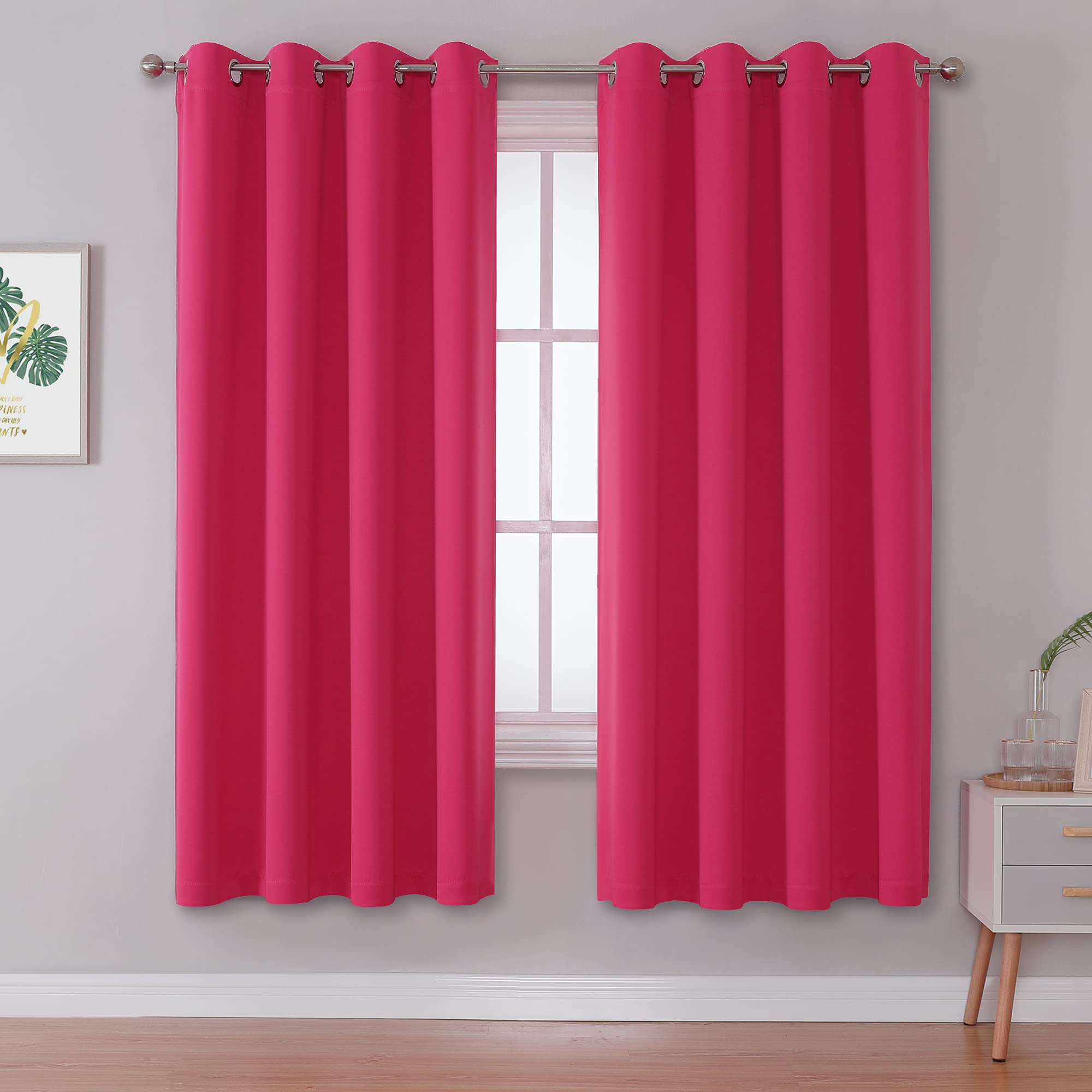 Photo 1 of DUALIFE Solid Hot Pink Curtains for Bedroom 72 Inch Length Raspberry Sorbet Hot Pink Room Darkening Curtains for Girls Room Decoration Thermal Insulated Blackout Window Drape 52''x72'' Grommet Top