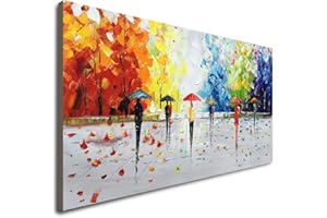 Winpeak Art Large Handmade 60x30 Streetwalk Textured Abstract Landscape Oil Painting on Canvas