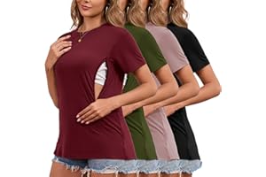 Ecavus Women's 3-Pack Nursing Shirts for Breastfeeding with Hidden Zippers Loose Fit Maternity Tops