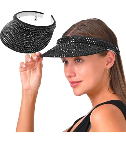 ?Women\'s Black Sun Shiny Rhinestones Clip On Visor Adjustable Bling Hats Amazon.com: XYIYI Black Bling Rhinestones Sport Sun Visor  main image 2