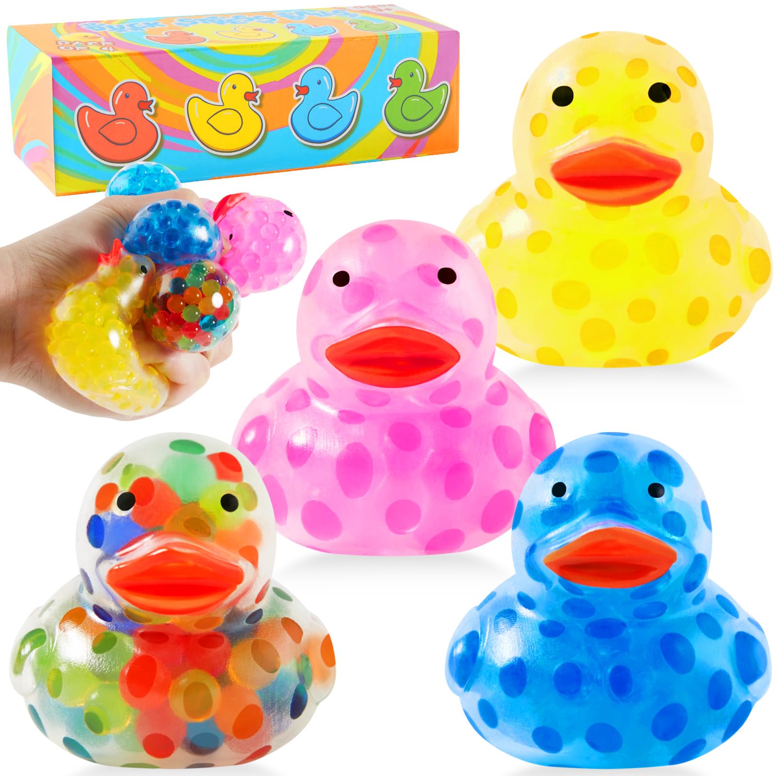 Rubber Ducks Stress Balls for Kids, 4Pack Jeep Ducks Fidget Toys for Adults, Stress Toys, Mini Stress Balls Set Sensory Squishy Toys Ducks Toys